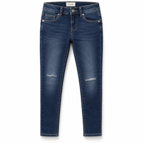 Dark Blue Girls' Slim Fit Distressed Jeans - front design visualization