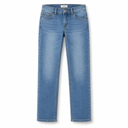 Light Blue Girls' Straight Fit Dark Wash Jeans - front design visualization