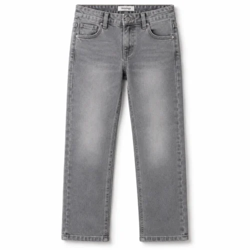 Grey Girls' Straight Fit Stone Wash Jeans - front design visualization