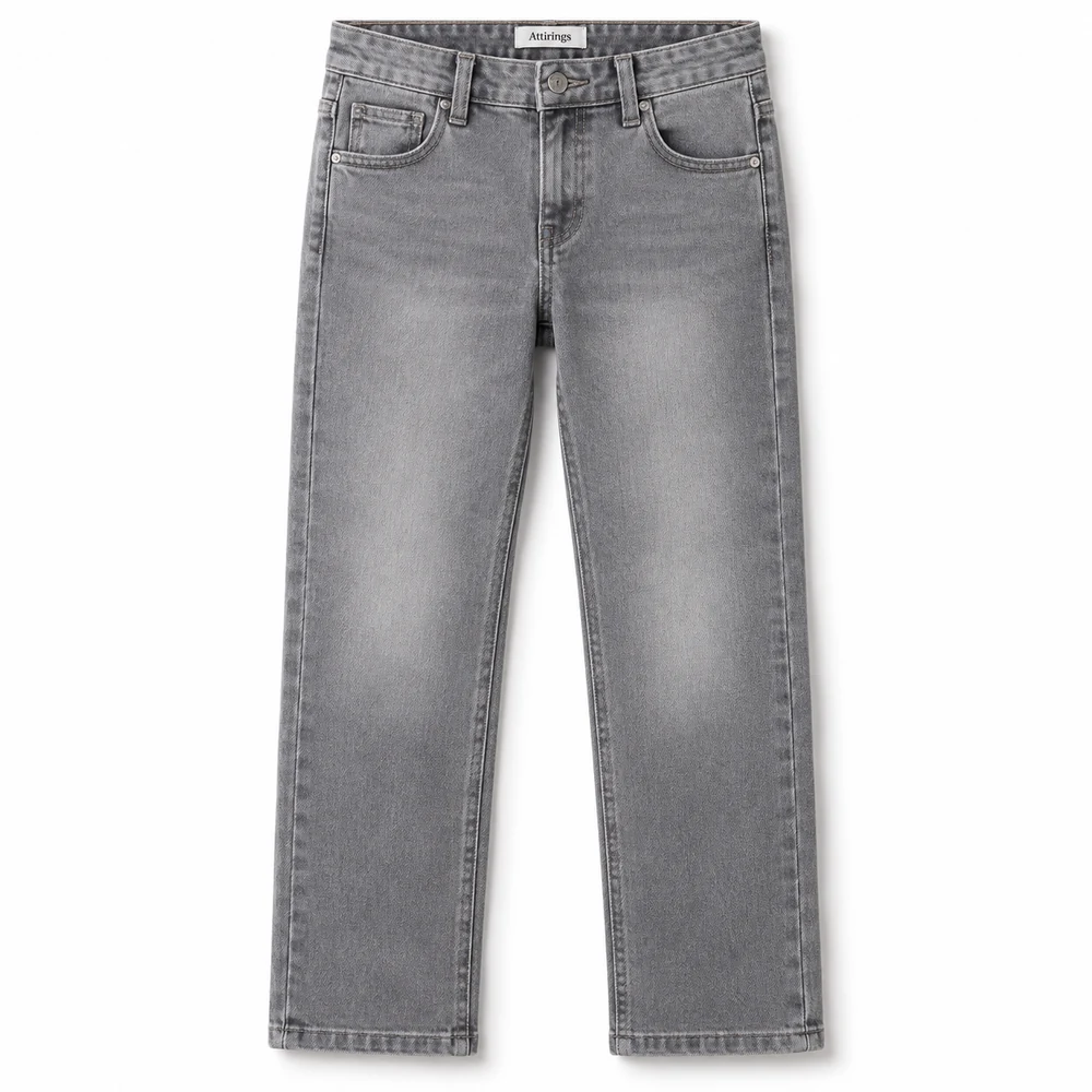 Grey Girls' Straight Fit Stone Wash Jeans - front design visualization