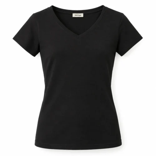 Black Girls' Slim Fit V-Neck T-Shirt - front design visualization