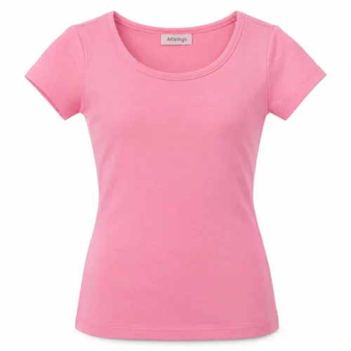 Pink Girls' Slim Fit Scoop Neck T-Shirt - front design visualization