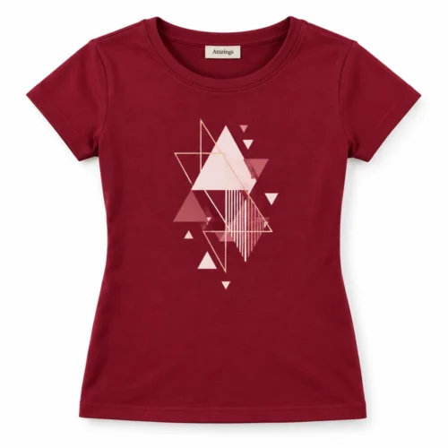 Maroon Girls' Slim Fit Printed Graphic T-Shirt - front design visualization