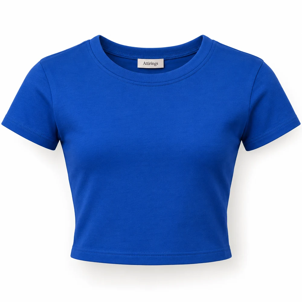 Royal Blue Girls' Slim Fit Cropped T-Shirt - front design visualization
