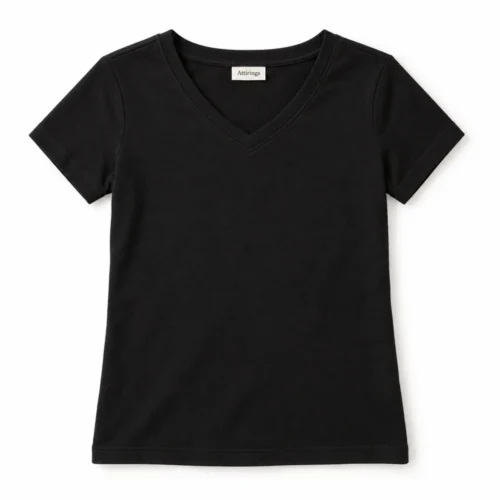 Black Girls' Regular Fit V-Neck T-Shirt - front design visualization