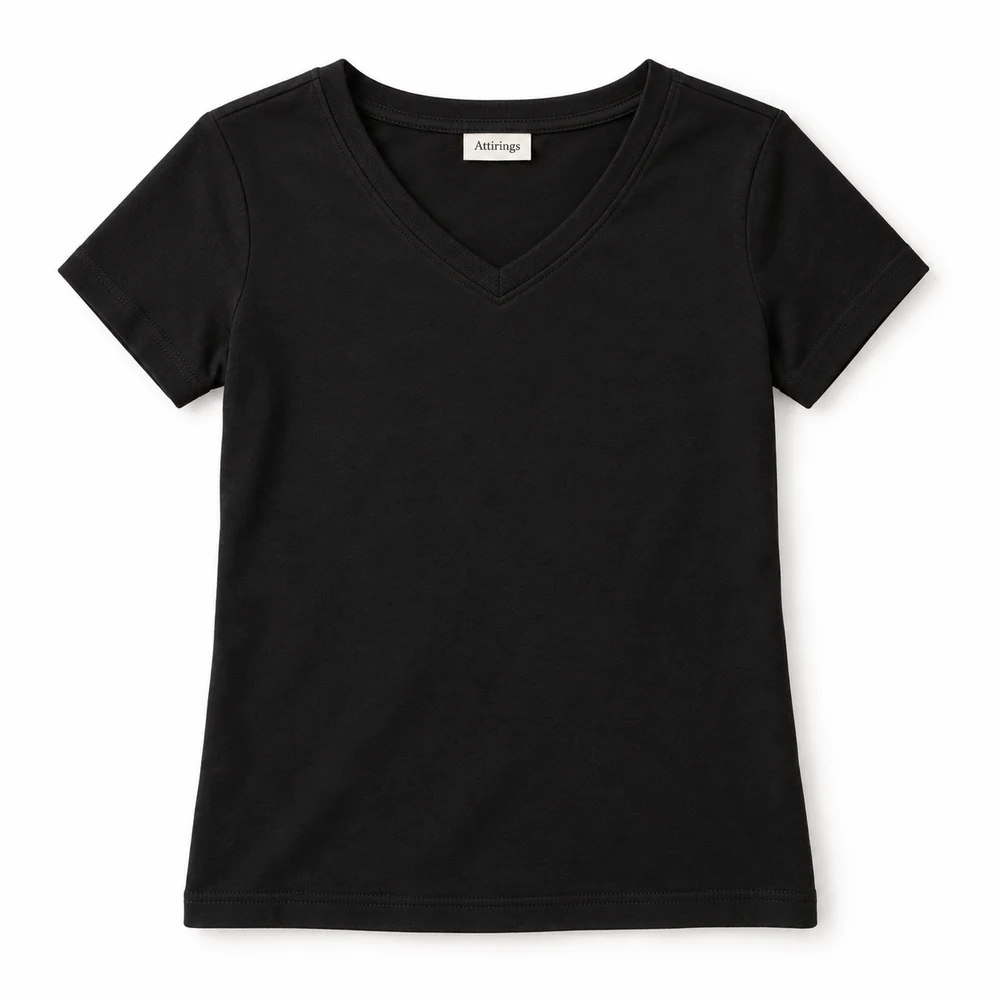 Black Girls' Regular Fit V-Neck T-Shirt - front design visualization