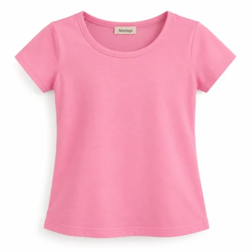 Pink Girls' Regular Fit Scoop Neck T-Shirt - front design visualization