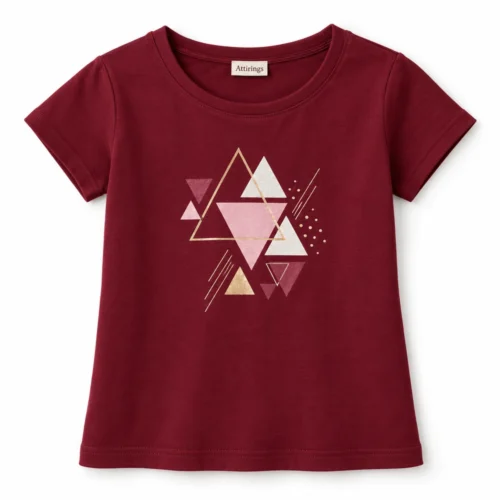 Maroon Girls' Regular Fit Printed Graphic T-Shirt - front design visualization