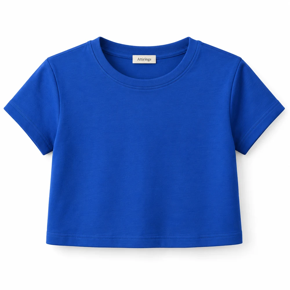 Royal Blue Girls' Regular Fit Cropped T-Shirt - front design visualization