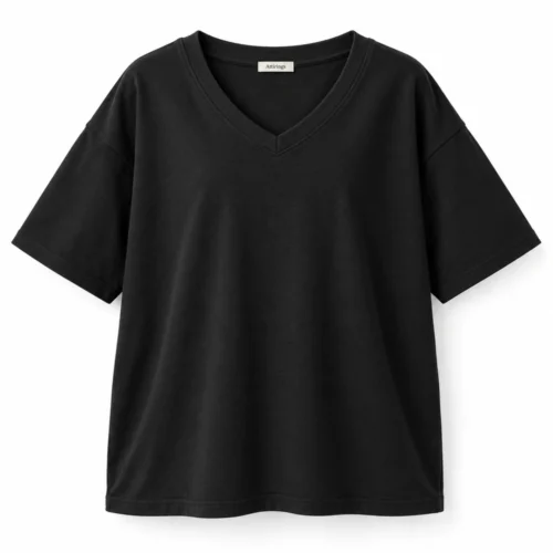 Black Girls' Oversized Fit V-Neck T-Shirt - front design visualization