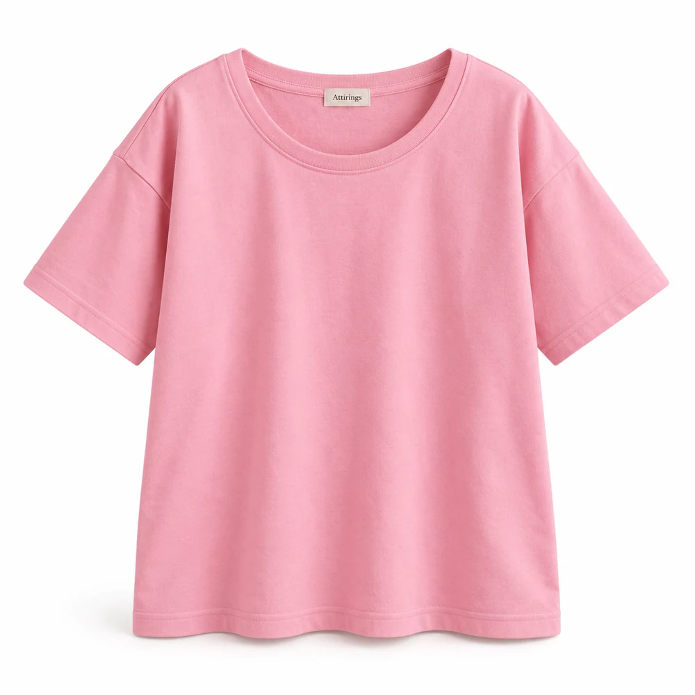 Pink Girls' Oversized Fit Scoop Neck T-Shirt - front design visualization