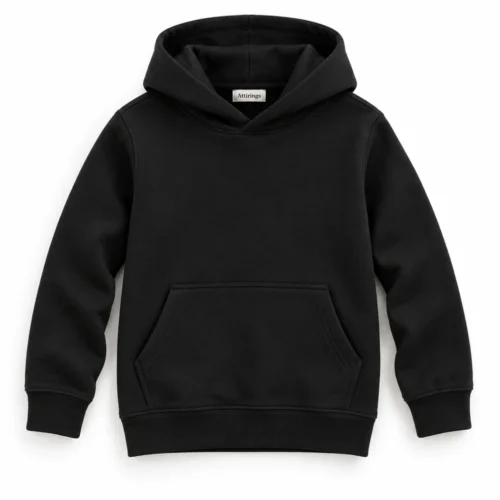 Black Kids' Slim Fit Pullover Hoodie - front design visualization