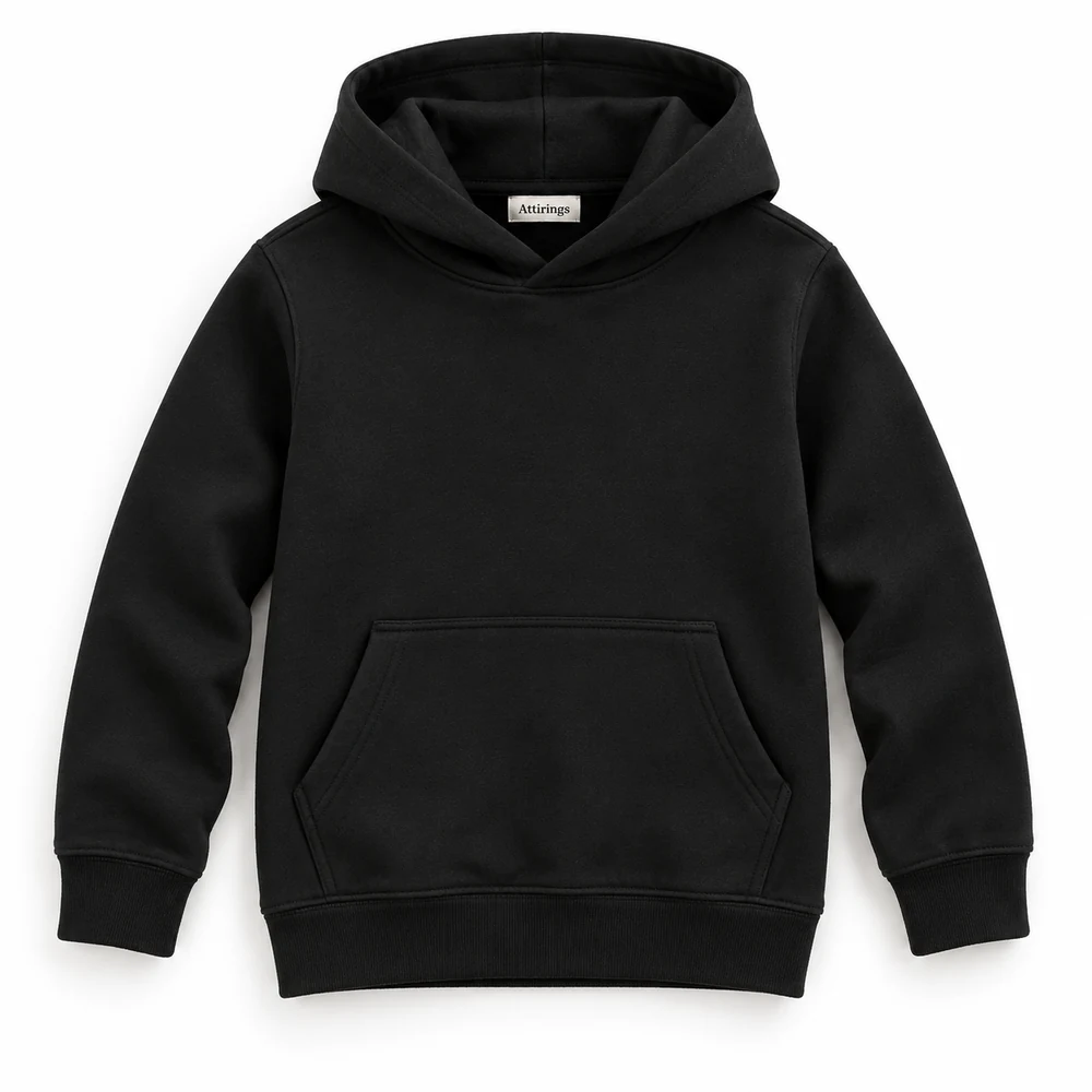 Black Kids' Slim Fit Pullover Hoodie - front design visualization