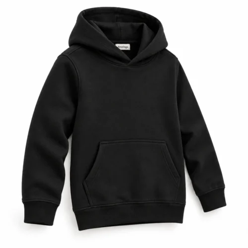 Black Kids' Slim Fit Pullover Hoodie - side design visualization