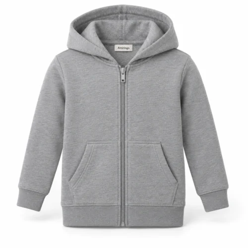 Grey Kids' Slim Fit Zip-Up Hoodie - front design visualization