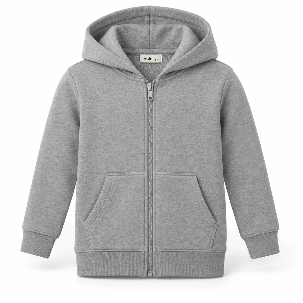 Grey Kids' Slim Fit Zip-Up Hoodie - front design visualization
