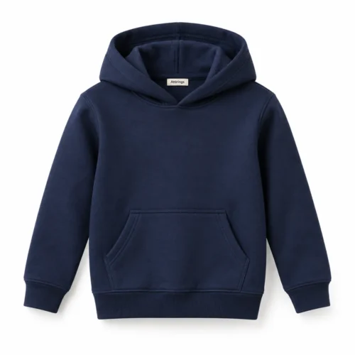 Navy Kids' Slim Fit Fleece-Lined Hoodie - front design visualization