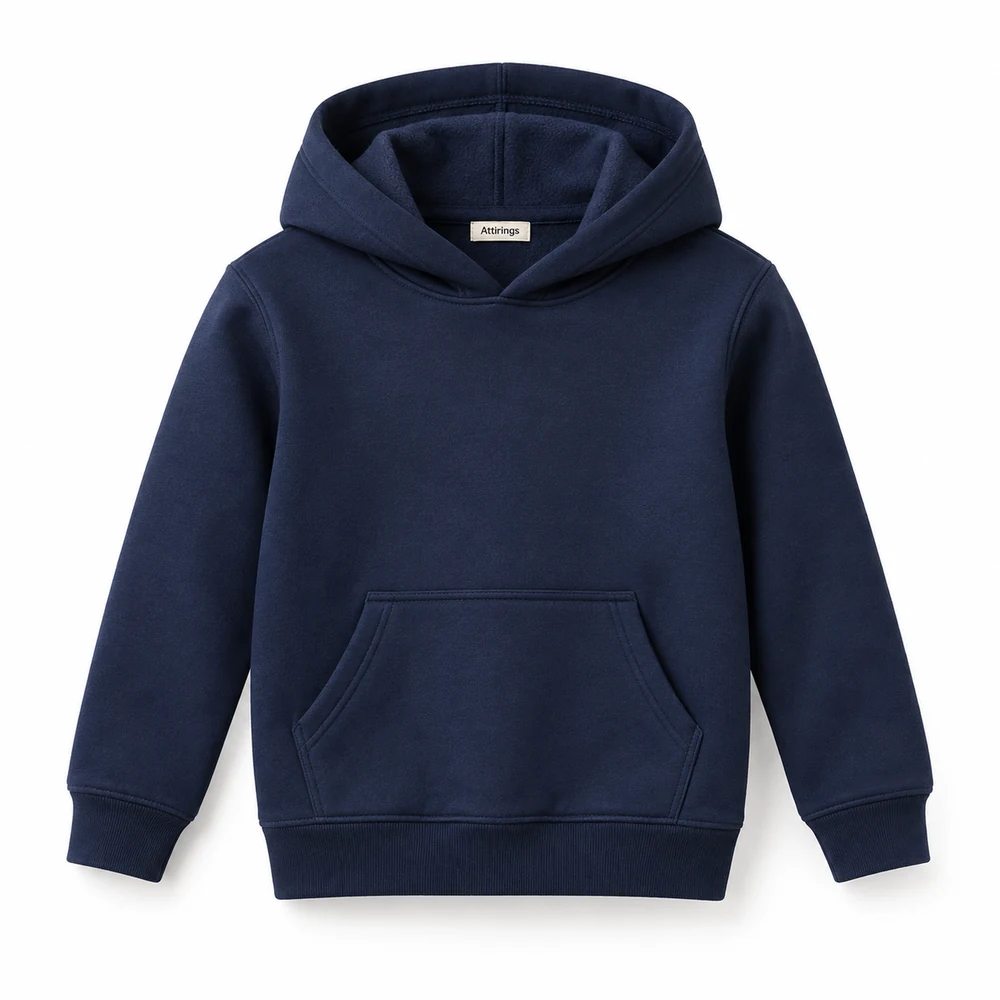 Navy Kids' Slim Fit Fleece-Lined Hoodie - front design visualization