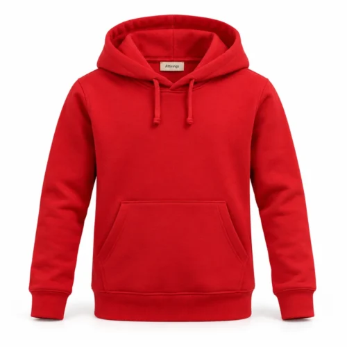 Red Kids' Slim Fit Drawstring Hood Hoodie - front design visualization