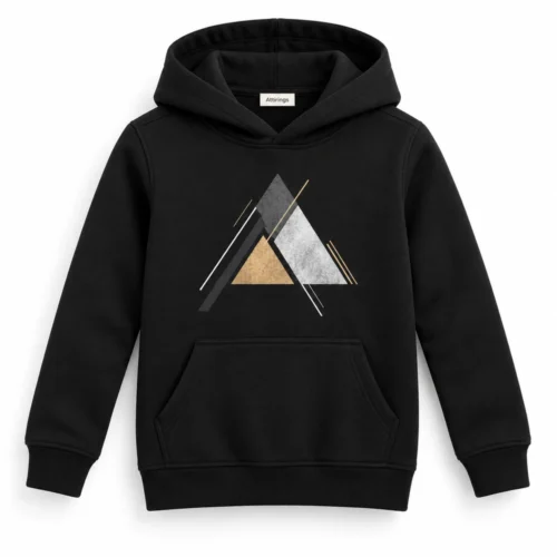 Black Kids' Slim Fit Printed Graphic Hoodie - front design visualization