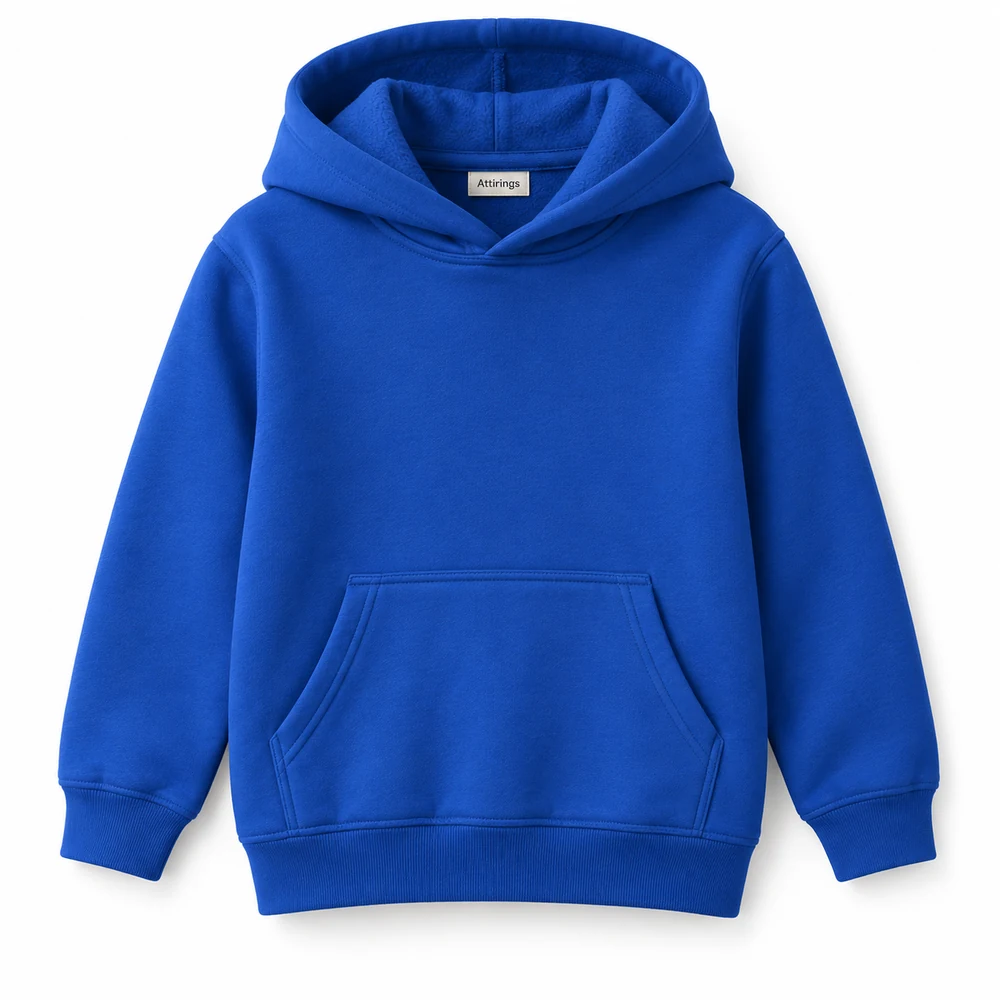 Royal Blue Kids' Regular Fit Fleece-Lined Hoodie - front design visualization