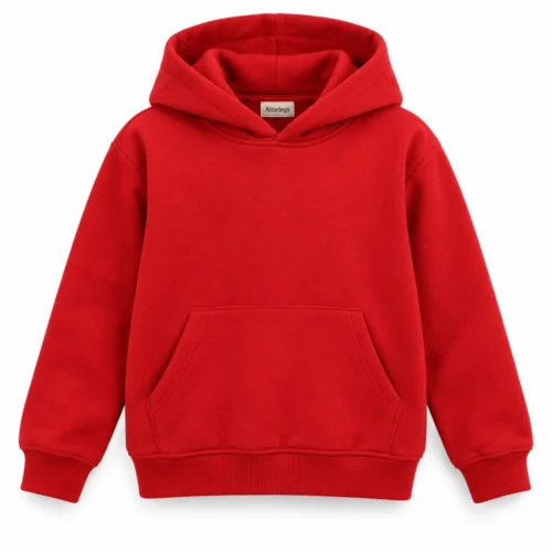 Red Kids' Regular Fit Kangaroo Pocket Hoodie - front design visualization