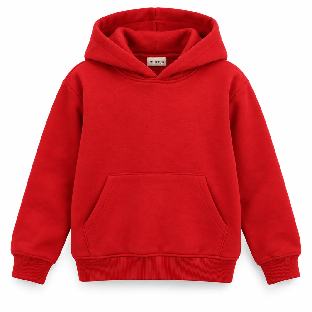 Red Kids' Regular Fit Kangaroo Pocket Hoodie - front design visualization