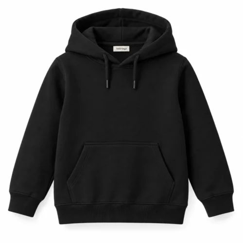 Black Kids' Regular Fit Drawstring Hood Hoodie - front design visualization