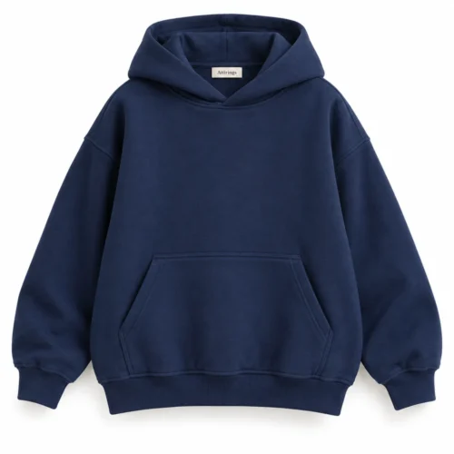 Navy Kids' Oversized Fit Pullover Hoodie - front design visualization