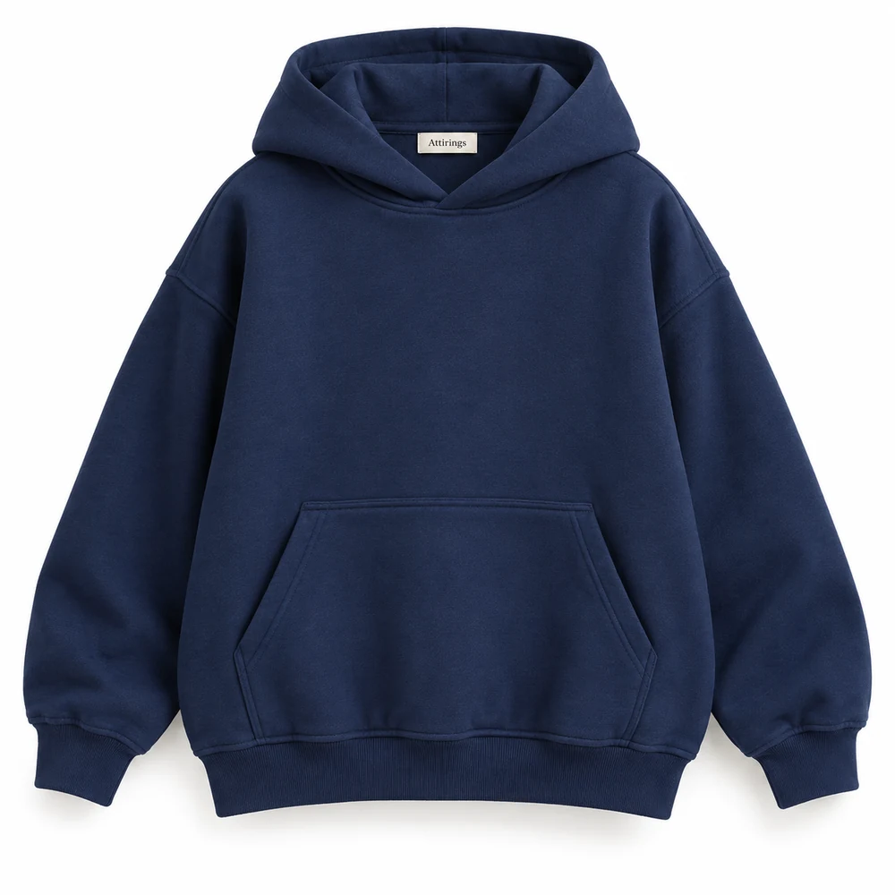 Navy Kids' Oversized Fit Pullover Hoodie - front design visualization