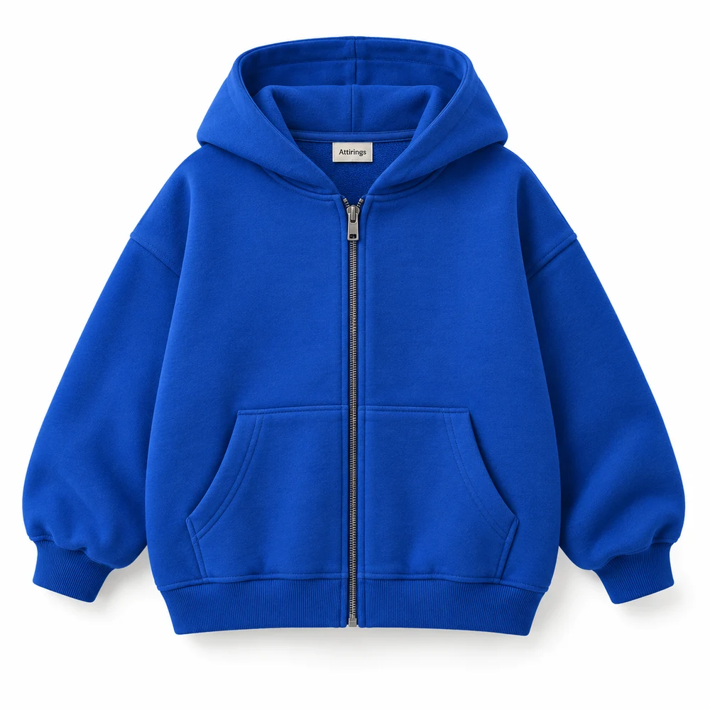 Royal Blue Kids' Oversized Fit Zip-Up Hoodie - front design visualization