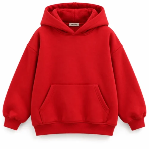 Red Kids' Oversized Fit Fleece-Lined Hoodie - front design visualization