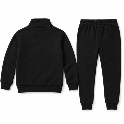 Black Kids' Slim Fit Zip-Up Jacket Set Tracksuit - back design visualization