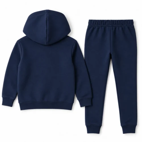 Navy Kids' Slim Fit Hooded Two-Piece Set Tracksuit - back design visualization