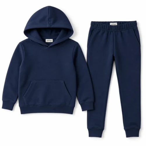 Navy Kids' Slim Fit Hooded Two-Piece Set Tracksuit - front design visualization