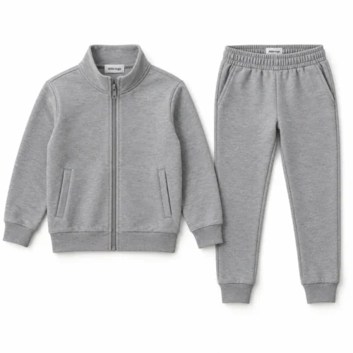 Grey Kids' Slim Fit Full-Zip Set Tracksuit - front design visualization