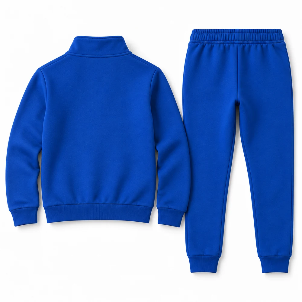 Royal Blue Kids' Slim Fit Quarter-Zip Set Tracksuit - back design visualization