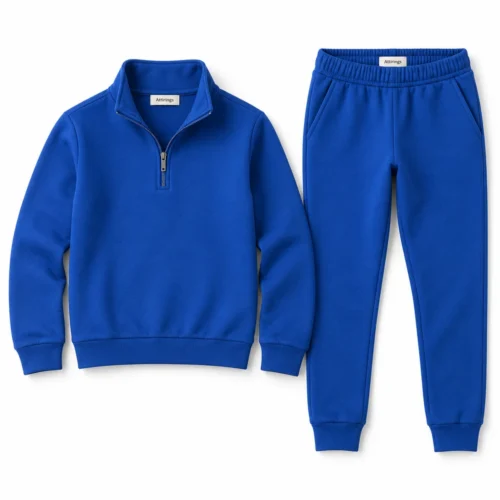 Royal Blue Kids' Slim Fit Quarter-Zip Set Tracksuit - front design visualization