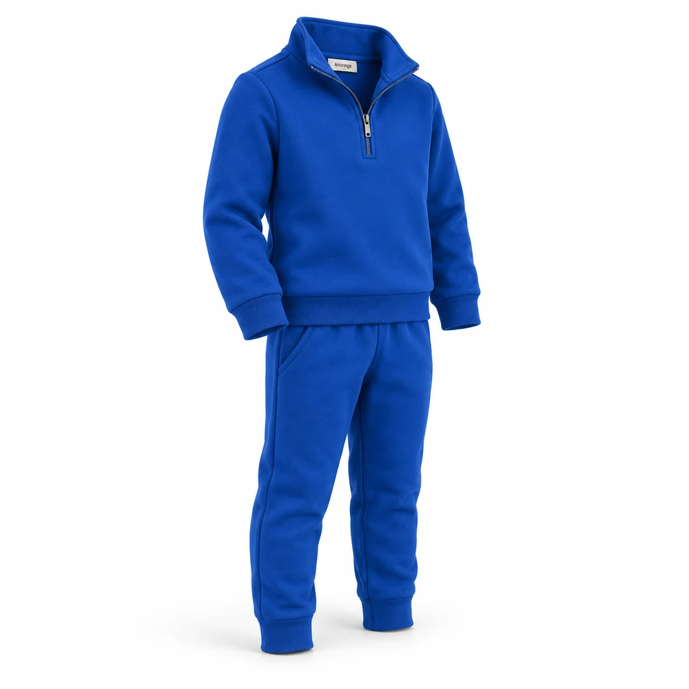Royal Blue Kids' Slim Fit Quarter-Zip Set Tracksuit - side design visualization