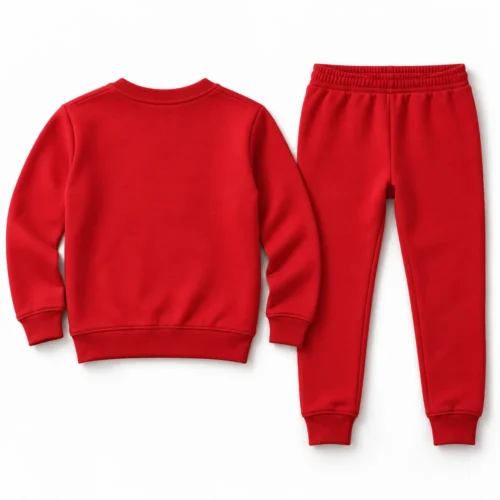 Red Kids' Slim Fit Ribbed Cuff Set Tracksuit - back design visualization