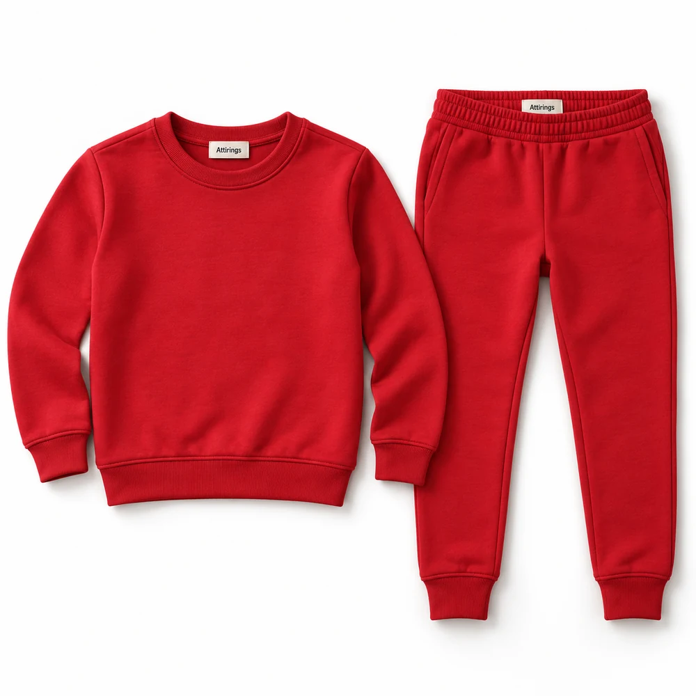 Red Kids' Slim Fit Ribbed Cuff Set Tracksuit - front design visualization