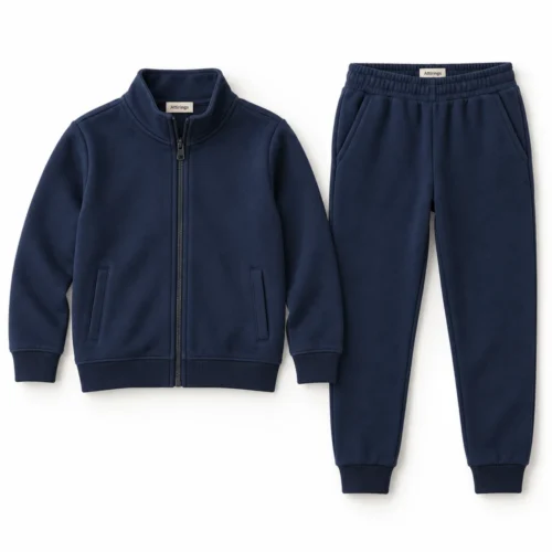 Navy Kids' Regular Fit Zip-Up Jacket Set Tracksuit - front design visualization
