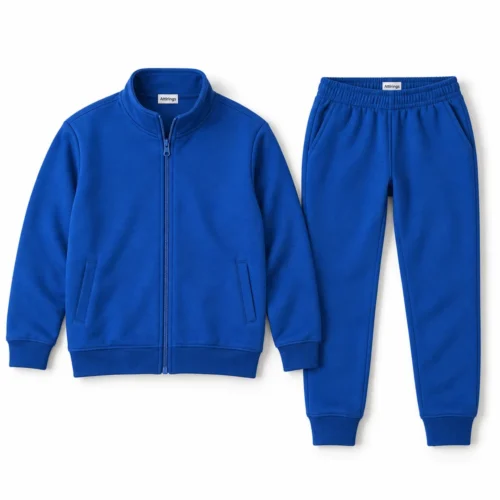 Royal Blue Kids' Regular Fit Full-Zip Set Tracksuit - front design visualization