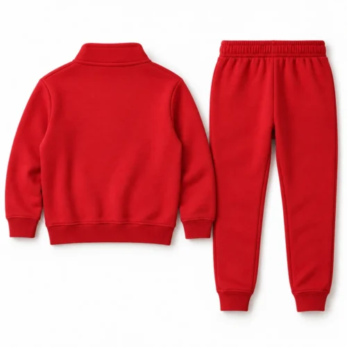 Red Kids' Regular Fit Quarter-Zip Set Tracksuit - back design visualization
