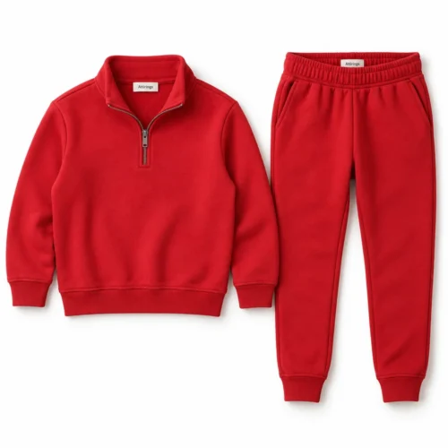 Red Kids' Regular Fit Quarter-Zip Set Tracksuit - front design visualization