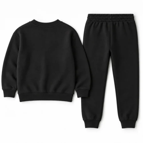 Black Kids' Regular Fit Ribbed Cuff Set Tracksuit - back design visualization