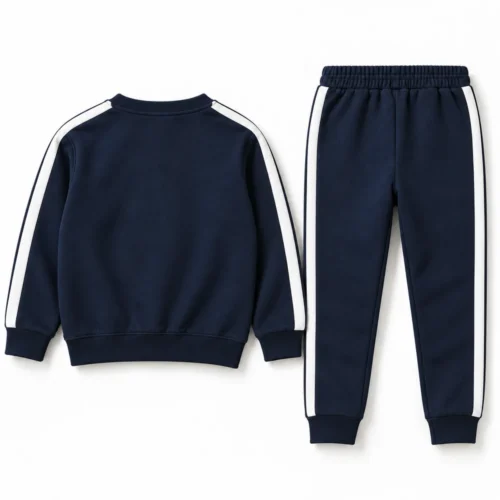 Navy Kids' Regular Fit Side-Stripe Set Tracksuit - back design visualization