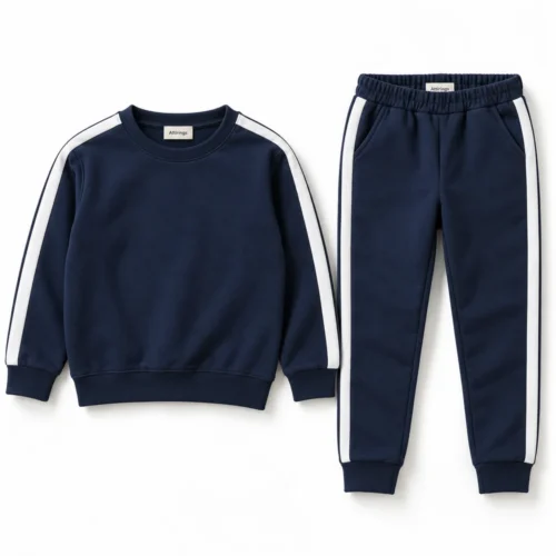 Navy Kids' Regular Fit Side-Stripe Set Tracksuit - front design visualization
