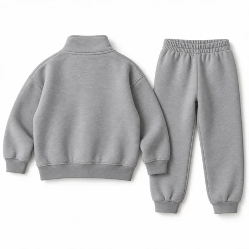 Grey Kids' Relaxed Fit Zip-Up Jacket Set Tracksuit - back design visualization