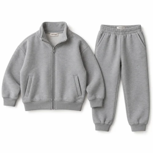 Grey Kids' Relaxed Fit Zip-Up Jacket Set Tracksuit - front design visualization